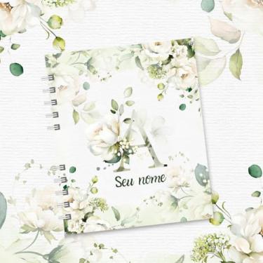 Imagem de Caderno A5 Floral Personalizado com Nome e Inicial, Caderno de Anotações sem Pauta, Caderneta Capa Dura, Caderno Espiral 96 Folhas para Estudos e Organização (A,SIMPLES)