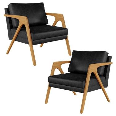 Imagem de Kit 02 Poltronas Pietra Estrutura Madeira L02 Preto Brilho