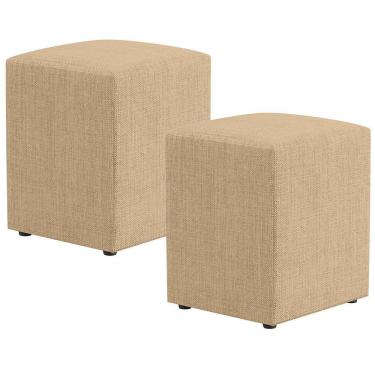 Imagem de Kit 02 Puffs Quadrado L02 Linho Bege Escuro