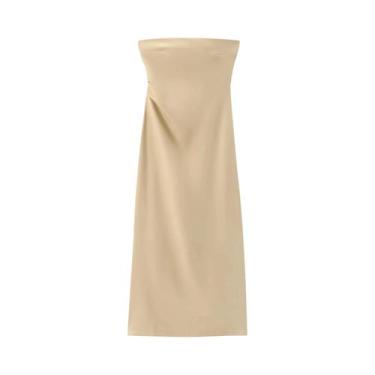 Imagem de Vestido Feminino Sem Mangas, Sem Alças, Plissado, Sexy, Com Fenda E Zí