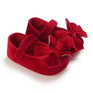 Imagem de Sapatos Princesa Com Laço Vermelho Para Bebês Meninas, Antiderrapantes