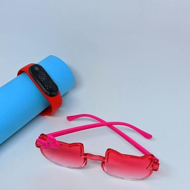 Imagem de Kit Relógio Digital Bracelete Silicone ajustável Menina + Óculos de Sol Gatinho Hello Kitty com Laço Protenção Uv400