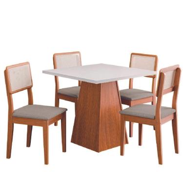 Imagem de Conjunto Sala De Jantar Mesa Trento Quadrada 4 Cadeiras Santiago Dobuê Madeirado Off White