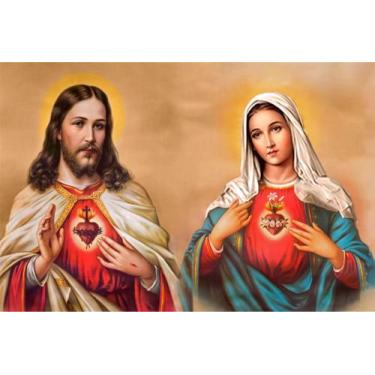 Imagem de Painel de Lona Coração de Jesus e Imaculado Coração de Maria - Fabrika