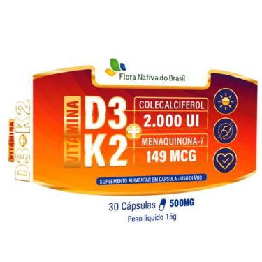 Imagem de Vitamina k2 (Mk-7) + Vitamina D3 30 cápsulas - Flora Nativa - Flora Na