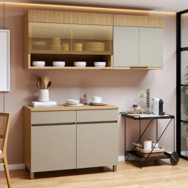Imagem de Cozinha Completa Modulada 3 Peças 5 Portas 2 Gavetas 100% Mdf Realeza Premium Carvalho/Greige