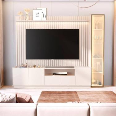 Imagem de Rack com Painel para Tv 84 Polegadas 100% Mdf com Led Vitoria Regia Off White