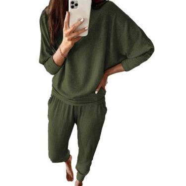 Imagem de Conjunto de Moletom PRETTYGARDEN 2 Peças Canelado Verde Militar M