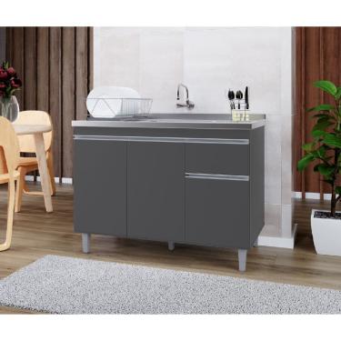 Imagem de Armário P/ Pia Inox 120cm Cinza 3 Portas 1 Gaveta S/ Tampo - Pop