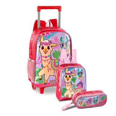 Imagem de Mochila Rodinhas Escolar + Lancheira E Estojo Lhama - Clio