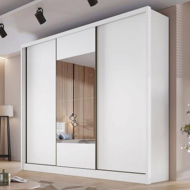 Imagem de Guarda-Roupa Casal Volano 3 Portas 6 Gavetas 100% Mdf com Espelho Neve - Pnr Móveis