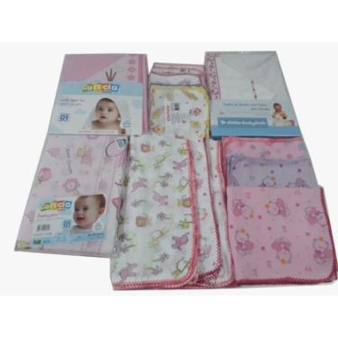 Imagem de Kit 2 toalha capuz 2 cueiro 8 fraldas 1 travesseiro  Menina