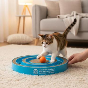 Imagem de Arranhador para Gatos Azul com Bolinha Interativa e Antiestresse Model