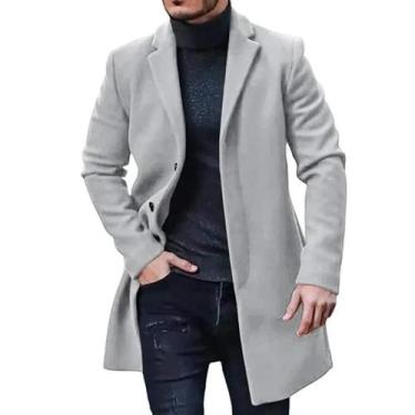 Imagem de Jaqueta Masculina De Lã Cor Sólida Estilo Streetwear Casual Com Lapela