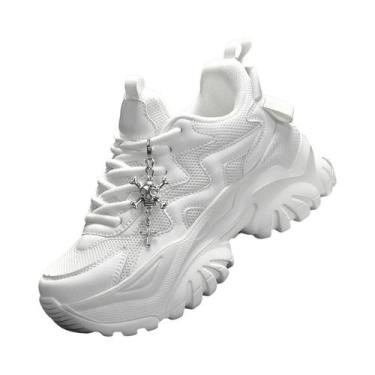 Imagem de Tênis Casuais Femininos De Plataforma Pretos Com Salto Alto, Estilo Pu