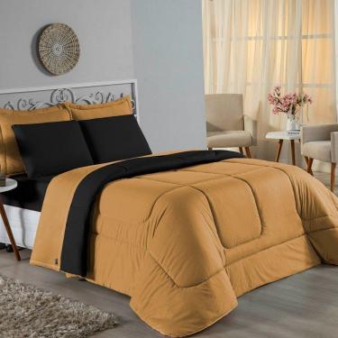 Imagem de Kit Edredom Dupla Face + Jogo De Lençol Queen Nobre 6 Peças Malha 100% Algodão - Cobre / Preto