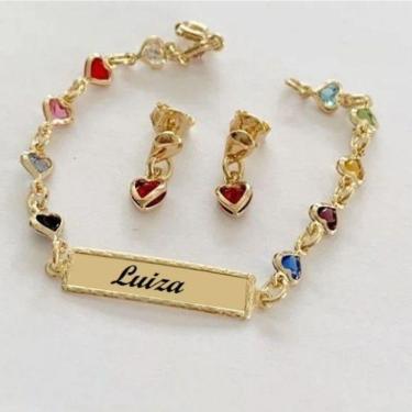 Imagem de Conjunto Infantil Chapinha Corações Em Banho De Ouro