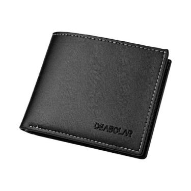 Imagem de Carteira Curta Masculina De Couro PU Fino Com Porta-Cartões Dobrável -