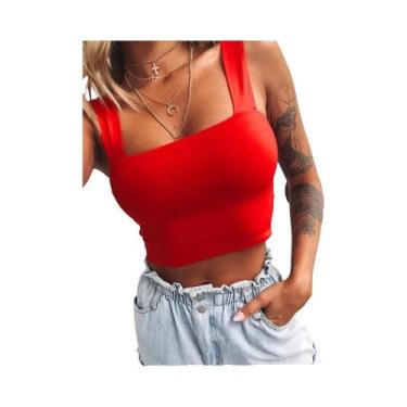 Imagem de Top Cropped Sem Mangas De Verão Para Mulheres, Decote Quadrado, Casual
