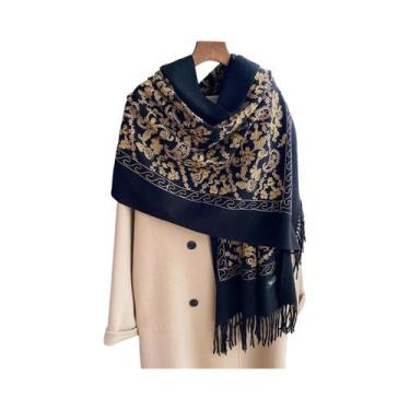 Imagem de Cachecol Feminino Grosso E Quente De Mistura De Caxemira Com Poncho Ca