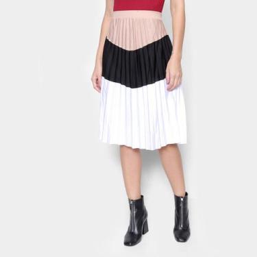Imagem de Saia Midi Recoletta Plissada 3 Cores - Recolleta, Bege, GG