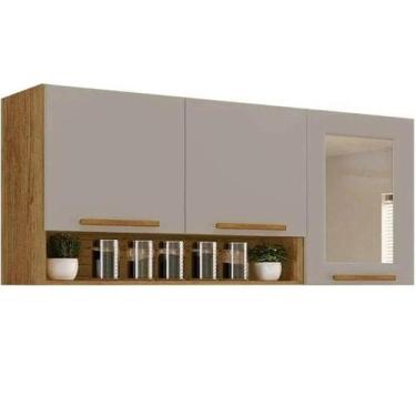 Imagem de Armário Aéreo New Valencia Reflecta 3 Portas Salleto Cor Cinamomo Off 