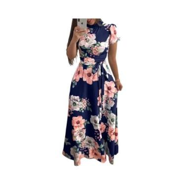 Imagem de Vestido Feminino Longo Com Estampa Floral, Gola Redonda E Manga Compri