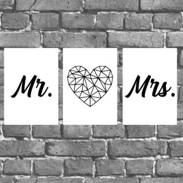 Imagem de Kit 3 Placas Decorativas Mr e MRS 18x27cm