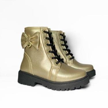 Imagem de Bota Tratorada Infantil Menina Dourado Laço 20 Ao 34-Feminino