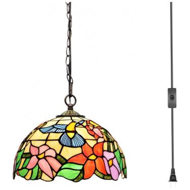 Imagem de Luminária Pendente Tiffany MQYXH Beija-Flor Azul em Vidro Colorido 30x30x470 cm para Sala, Cozinha e Escritório