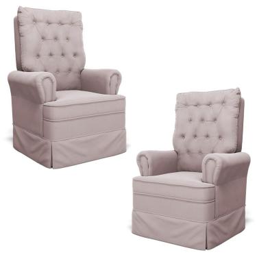 Imagem de Kit 2 Poltronas De Amamentação Laís G05 Com Balanço Veludo Rosê Mpozenato