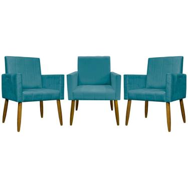 Imagem de Kit 3 Poltronas Decorativas Mari Suede Turquesa Clique & Decore