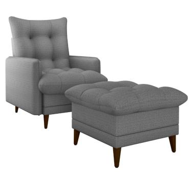 Imagem de Poltrona De Amamentação Com Puff Montreal Reclinável Linho Cinza Milani Movelaria