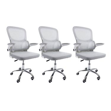 Imagem de Kit 3 Cadeiras de Escritório Diretor Oficial Atenas sem Apoio Cinza
