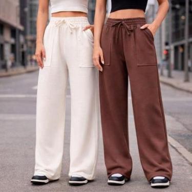 Imagem de Kit 2 Calças Pantalona Feminina Moletinho Dia a Dia-Feminino