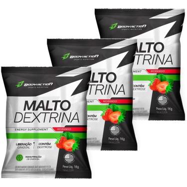 Imagem de Kit 3X Malto Dextrin - 1000g Refil Morango Silvestre - BodyAction-Masculino