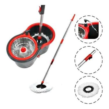 Imagem de Mop Giratório Pro Com Centrífuga em Aço Inox Powermaid Cinza - Congrat