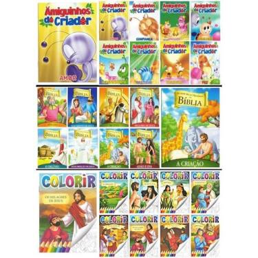 Imagem de Kit com 24 livros biblicos infantil 16 ler e 8 pintar colorir - EDITOR