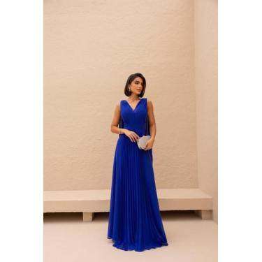 Imagem de Vestido Longo Festa Plissado Decote V Madrinha Formatura - - Glamoor F