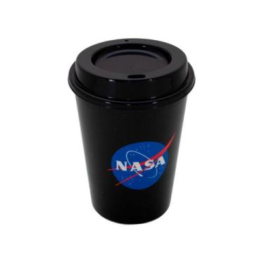 Imagem de Copo Café 320 ml Nasa Com Tampa Plástico Plasútil, Preto