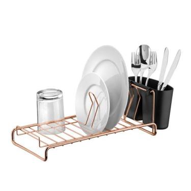 Imagem de Escorredor De Louças Aramado Rosé Gold Para Copos Pratos Com Porta Tal