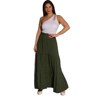 Imagem de Saia Longa Com Babado E Botão Moda Verão Ref. 15461 - DOCCE MULHER, Ve