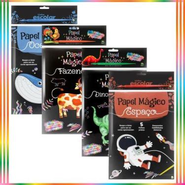 Imagem de Kit Livro de Colorir Papel Mágico Preto Rabisco Desenho Colorido Arco 