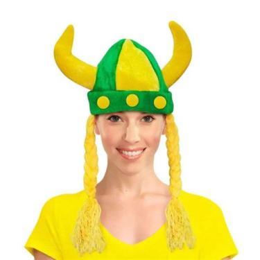 Imagem de Chapéu viking c/trança verde e amarelo copa do mundo - ponto do bazar