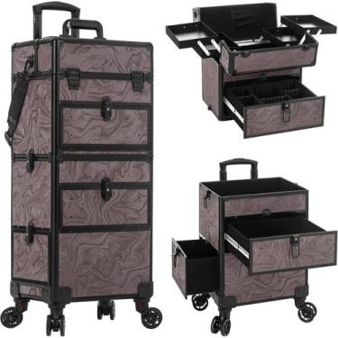 Imagem de Maleta Organizadora de Maquiagem AROUS 5 em 1 com Rodinhas, Marrom Ink