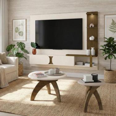 Imagem de Sala de Estar Rack TV 72'' e 2 Mesas Toronto Off White / Pinho - Dkadi