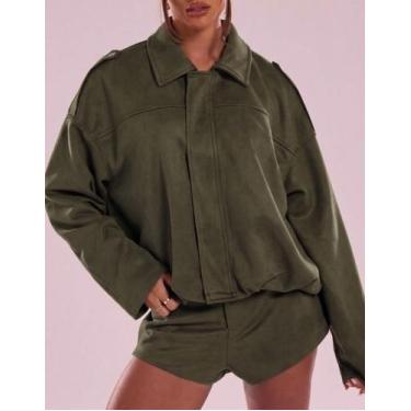 Imagem de Jaqueta Feminina Vintage De Inverno Com Textura De Camurça Oversized I