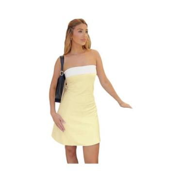 Imagem de Vestido Mini Bodycon Sem Alças Em Cores Contrastantes Para Mulheres, E