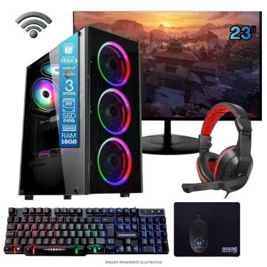 Imagem de Computador Gamer Tob Computers A320 Ryzen 3 3200G 16GB DDR4 SSD 240GB 23" Full HD Preto