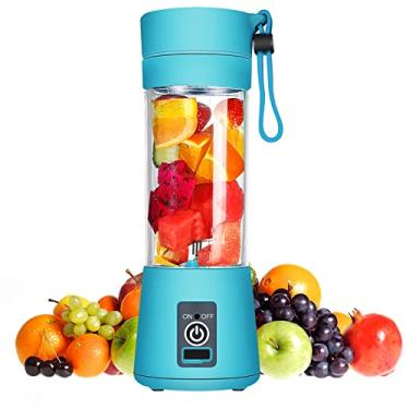 Imagem de Mini USB Liquidificador Portatil 6 Lâmina Mixer Portatil Shake Coqueteleira Eletrica Sem Fio Squeeze Recarregavel (Azul)